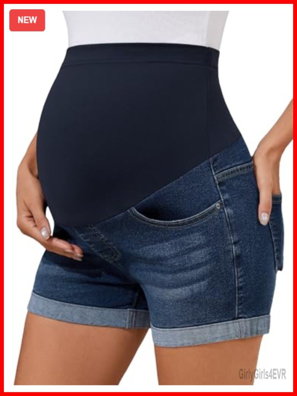 Maternity Jean Shorts Over Belly Stretch Denim High Rise Women's Summer